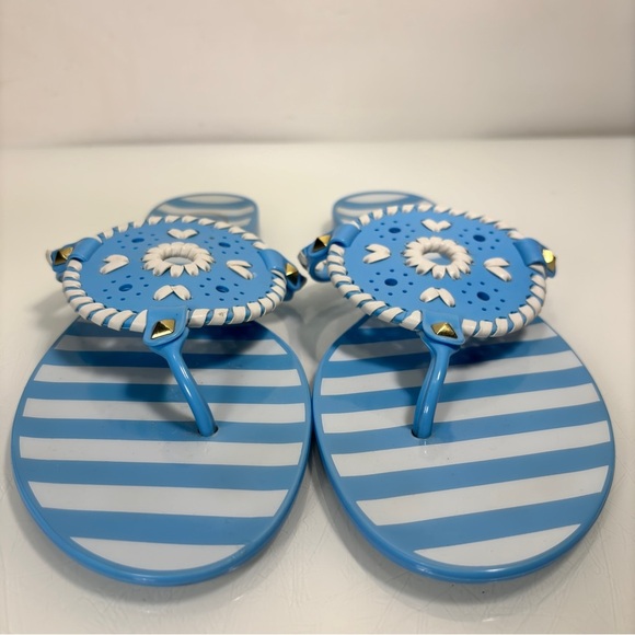 Jack Rogers French Blue & White Striped Georgica Jelly Sandal Flip Flops Size 9 - Picture 4 of 11